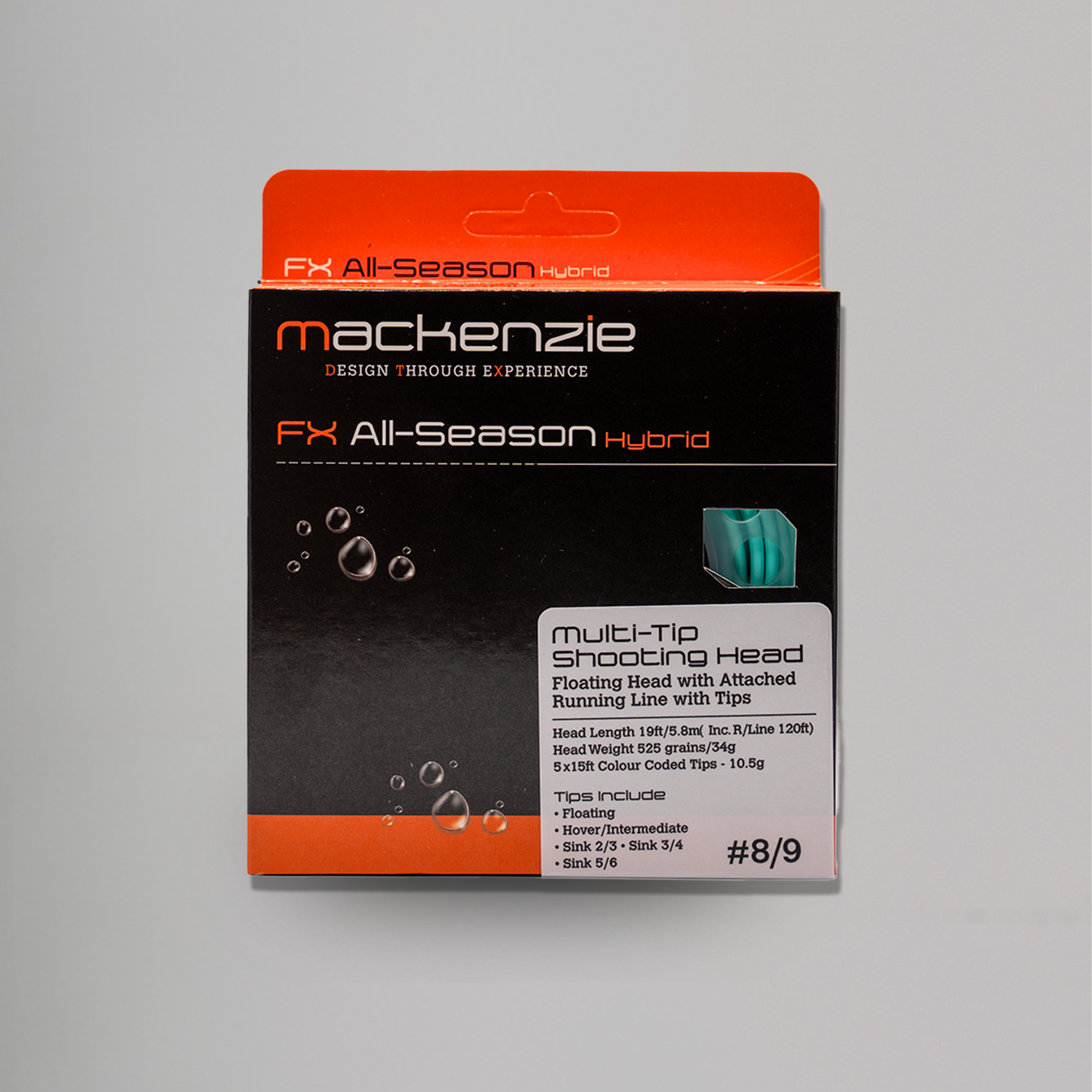 Mackenzie FX All-Season Hybrid shooting head packaging on a gray background